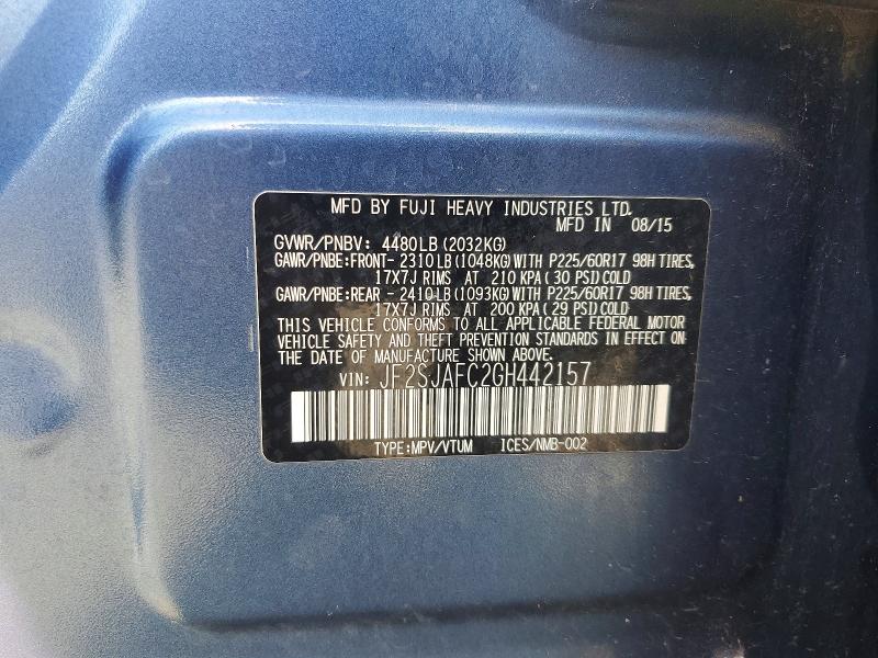 55076736 :رقم المزاد ، JF2SJAFC2GH442157 vin ، 2016 Subaru Forester مزاد بيع