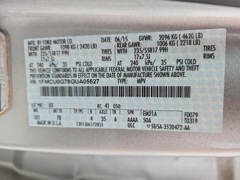2016 Ford Escape მანქანა იყიდება აუქციონზე, vin: 1FMCU0G78GUA05627, აუქციონის ნომერი: 54642086