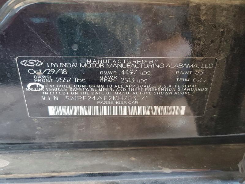 52759026 :رقم المزاد ، 5NPE24AF2KH753271 vin ، 2019 Hyundai Sonata مزاد بيع
