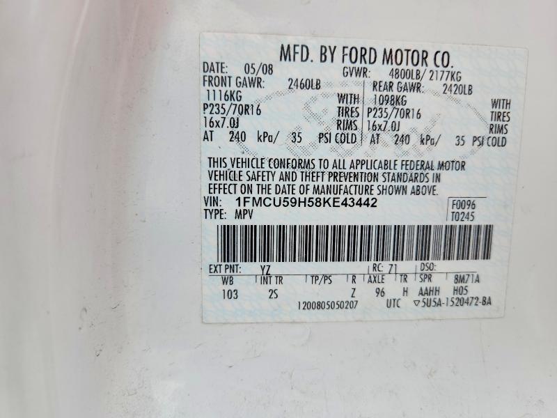 52148986 :رقم المزاد ، 1FMCU59H58KE43442 vin ، 2008 Ford Escape مزاد بيع