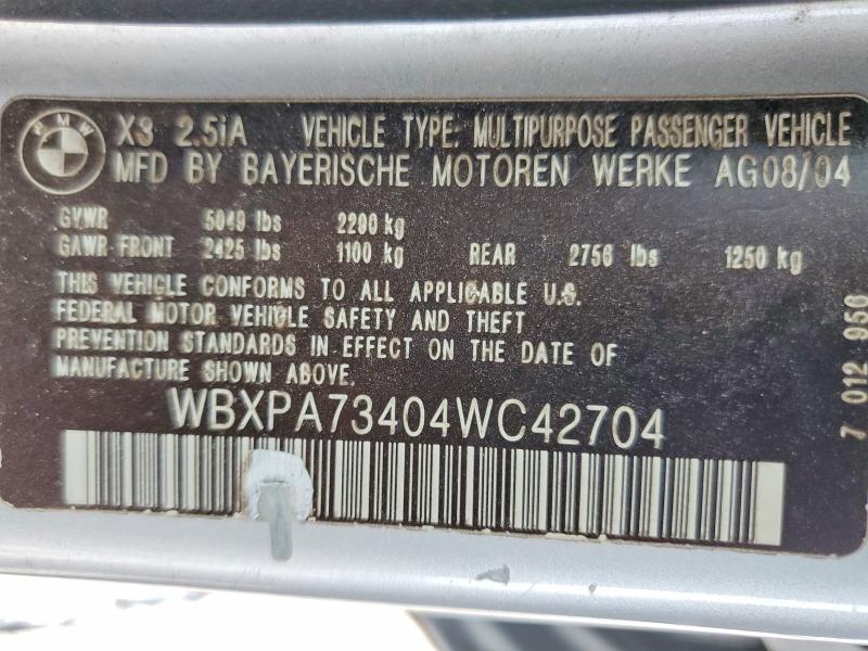 Aukcja sprzedaży 2004 Bmw X3, vin: WBXPA73404WC42704, numer aukcji: 53904246