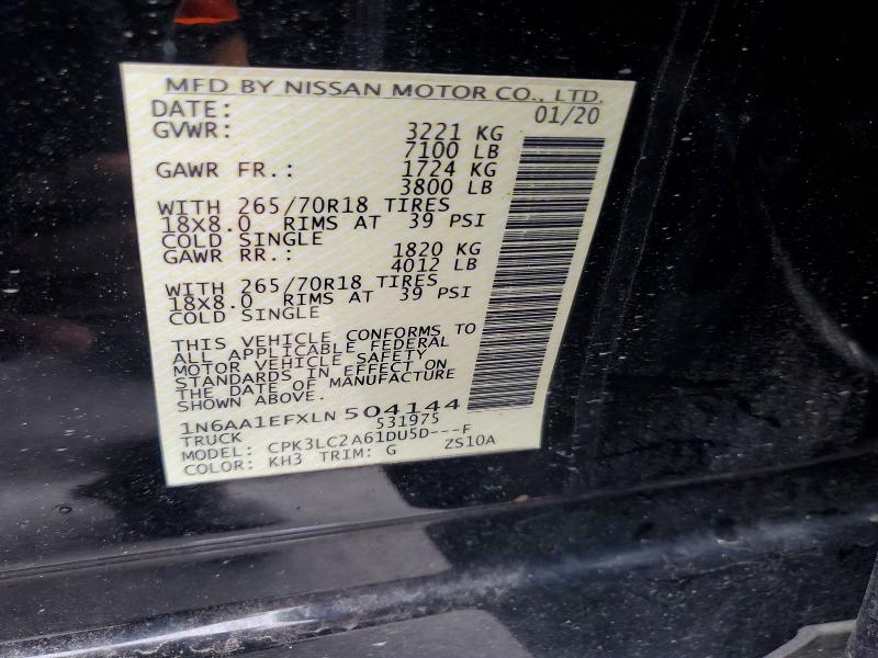 Aukcja sprzedaży 2020 Nissan Titan, vin: 1N6AA1EFXLN504144, numer aukcji: 53196796