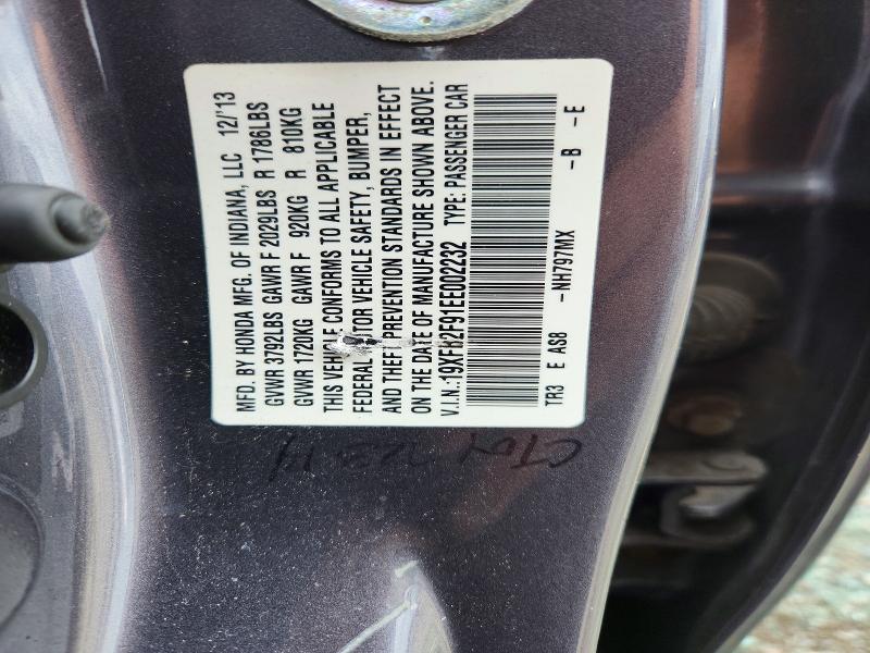 Продаж на аукціоні авто 2014 Honda Civic, vin: 19XFB2F91EE002232, номер лоту: 52173526