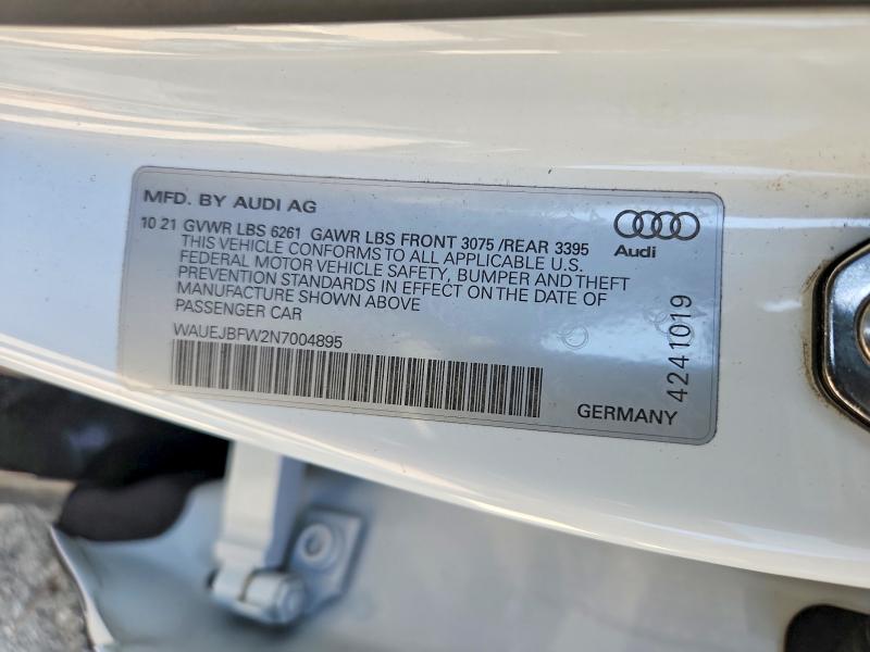 54661596 :رقم المزاد ، WAUEJBFW2N7004895 vin ، 2022 Audi E-tron Gt مزاد بيع