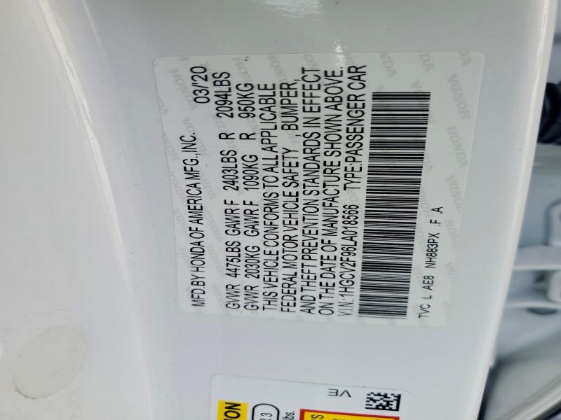 2020 Honda Accord მანქანა იყიდება აუქციონზე, vin: 1HGCV2F96LA018566, აუქციონის ნომერი: 55089236