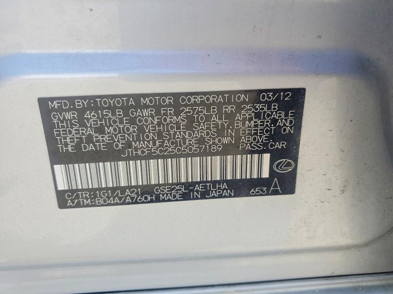 54844286 :رقم المزاد ، JTHCF5C25C5057189 vin ، 2012 Lexus Is مزاد بيع