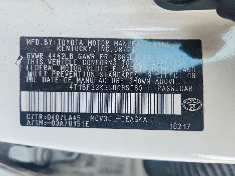 55221276 :رقم المزاد ، 4T1BF32K35U085063 vin ، 2005 Toyota Camry مزاد بيع