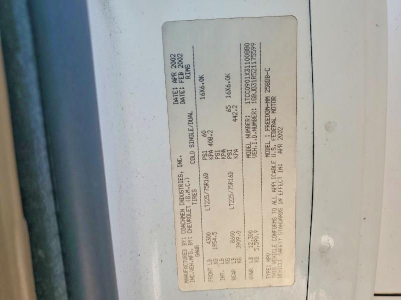 2002 Chevrolet Express მანქანა იყიდება აუქციონზე, vin: 1GBJG31R521175599, აუქციონის ნომერი: 54197966
