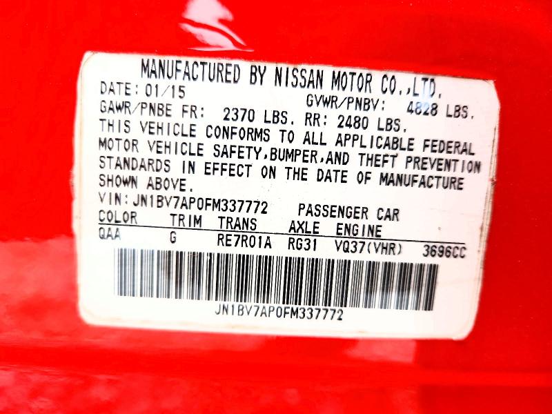 2015 Infiniti Q50 მანქანა იყიდება აუქციონზე, vin: JN1BV7AP0FM337772, აუქციონის ნომერი: 52723536