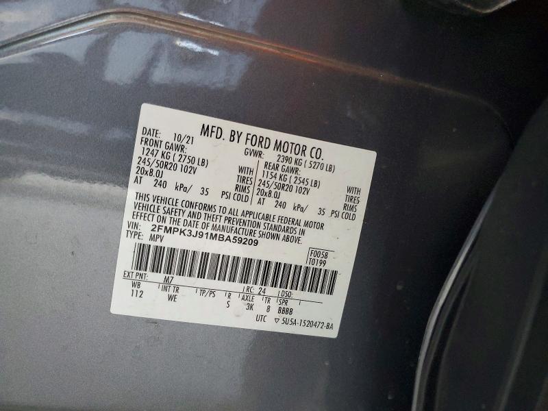 Продажа на аукционе авто 2021 Ford Edge, vin: 2FMPK3J91MBA59209, номер лота: 52367146