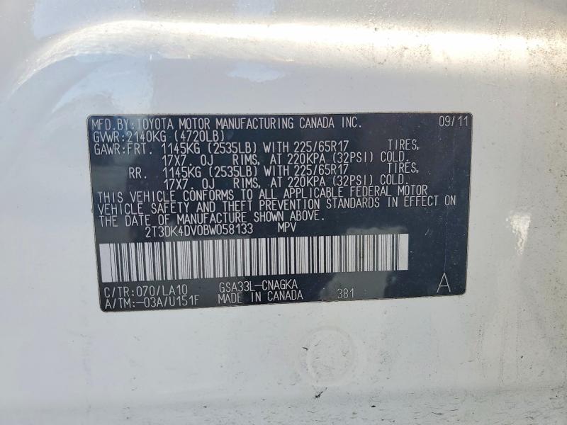 54280326 :رقم المزاد ، 2T3DK4DV0BW058133 vin ، 2011 Toyota Rav4 مزاد بيع