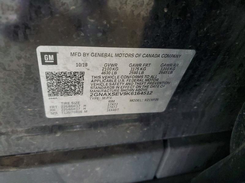 Auction sale of the 2019 Chevrolet Equinox, vin: 2GNAXSEV9K6164512, lot number: 54088416