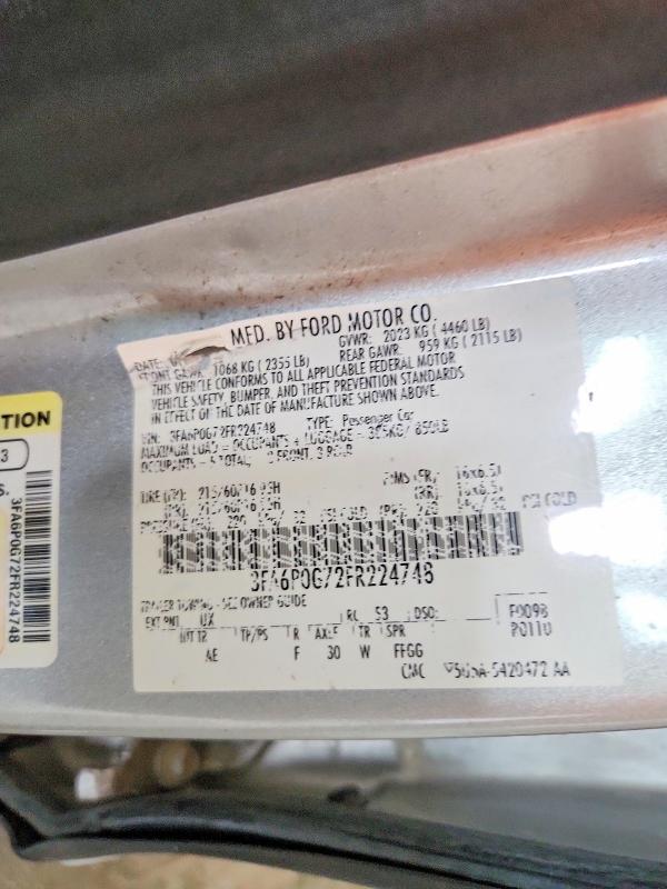 54100296 :رقم المزاد ، 3FA6P0G72FR224748 vin ، 2015 Ford Fusion مزاد بيع