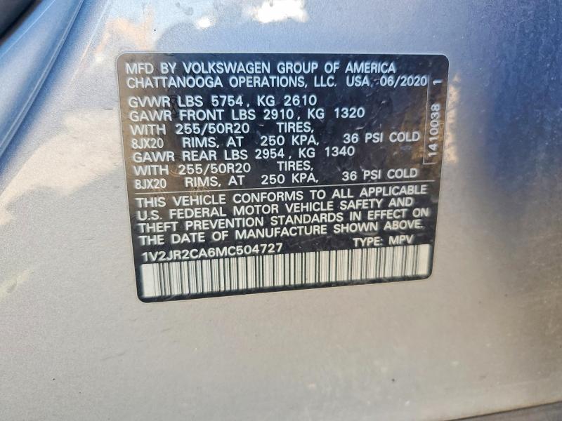 2021 Volkswagen Atlas მანქანა იყიდება აუქციონზე, vin: 1V2JR2CA6MC504727, აუქციონის ნომერი: 53450946