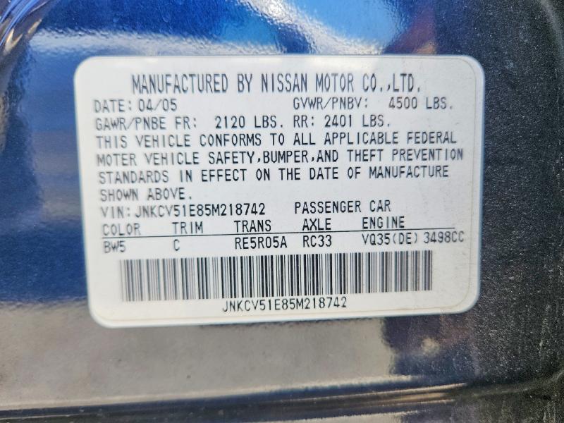 Auction sale of the 2005 Infiniti G35, vin: JNKCV51E85M218742, lot number: 51840246