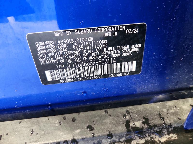 Aukcja sprzedaży 2024 Subaru Wrx, vin: JF1VBAB66R9802414, numer aukcji: 54852726