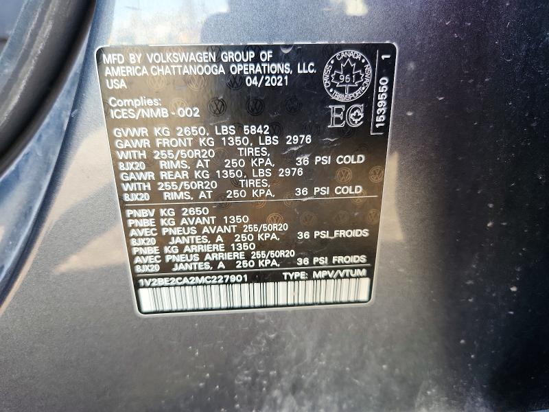 Продажа на аукционе авто 2021 Volkswagen Atlas Cross Sport, vin: 1V2BE2CA2MC227901, номер лота: 55005866