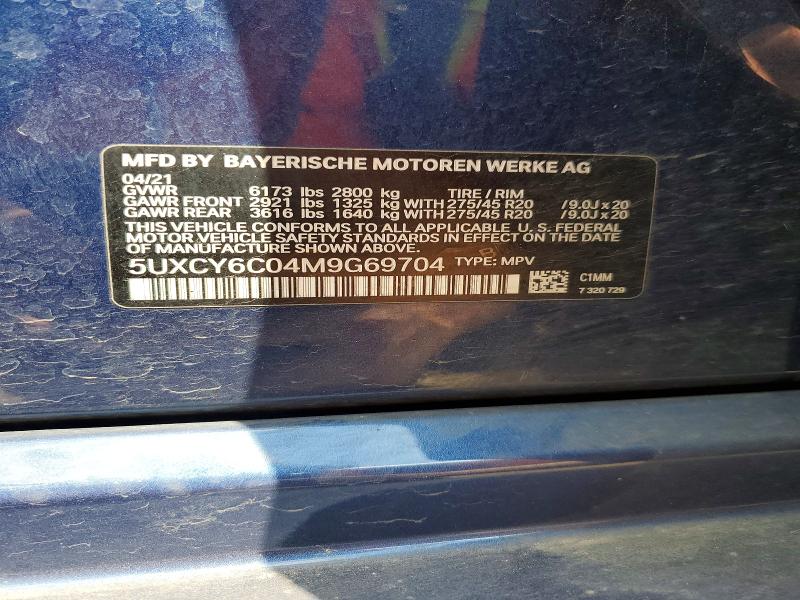 54078226 :رقم المزاد ، 5UXCY6C04M9G69704 vin ، 2021 Bmw X6 مزاد بيع