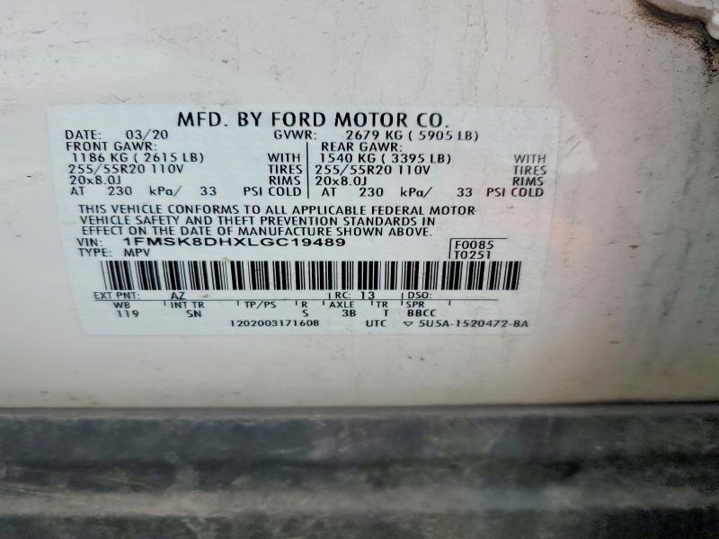 2020 Ford Explorer მანქანა იყიდება აუქციონზე, vin: 1FMSK8DHXLGC19489, აუქციონის ნომერი: 53473736