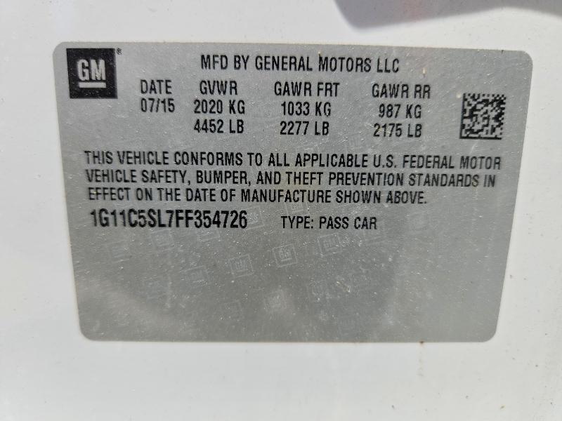 2015 Chevrolet Malibu მანქანა იყიდება აუქციონზე, vin: 1G11C5SL7FF354726, აუქციონის ნომერი: 54003396