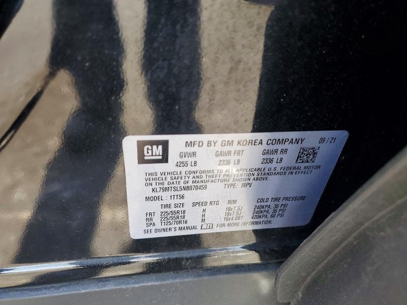 2022 Chevrolet Trailblazer მანქანა იყიდება აუქციონზე, vin: KL79MTSL5NB070459, აუქციონის ნომერი: 54970756