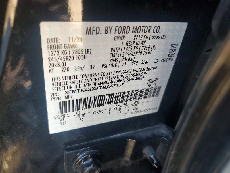 2024 Ford Mustang Mach-e მანქანა იყიდება აუქციონზე, vin: 3FMTK4SX9RMA47137, აუქციონის ნომერი: 54406036