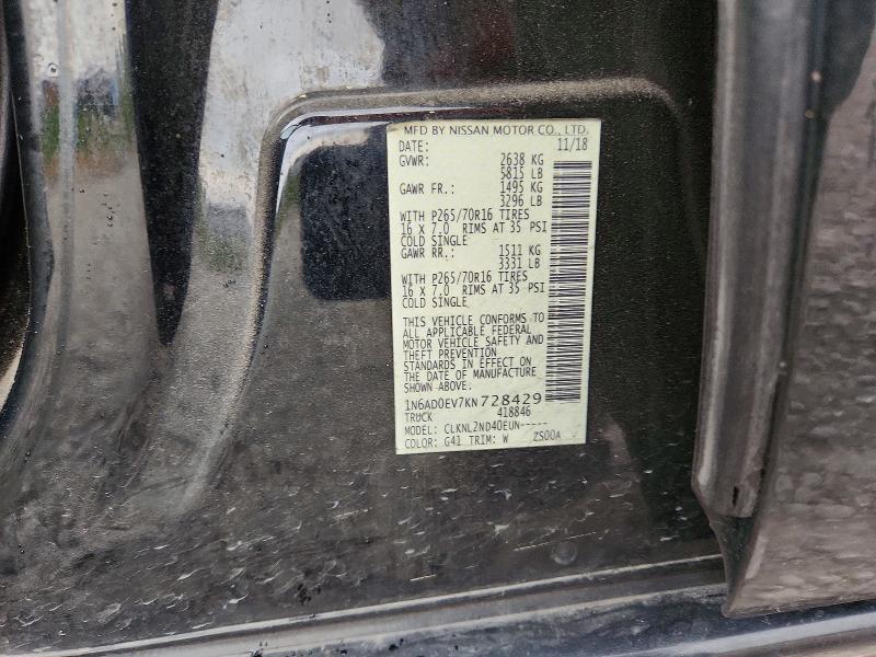 55325356 :رقم المزاد ، 1N6AD0EV7KN728429 vin ، 2019 Nissan Frontier مزاد بيع