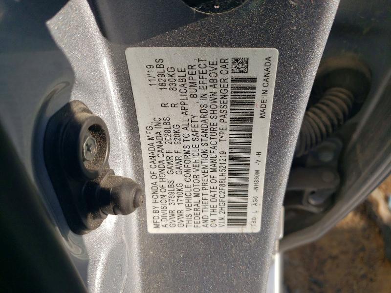 2020 Honda Civic მანქანა იყიდება აუქციონზე, vin: 2HGFC2F88LH521219, აუქციონის ნომერი: 51779346