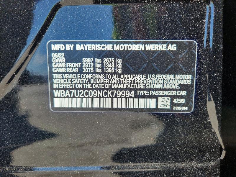 Продажа на аукционе авто 2022 Bmw 750, vin: WBA7U2C09NCK79994, номер лота: 53529886