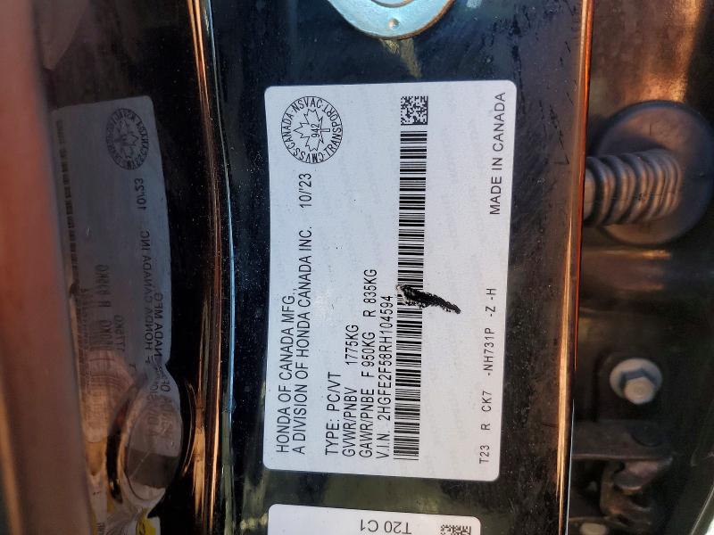 Продажа на аукционе авто 2024 Honda Civic, vin: 2HGFE2F58RH104594, номер лота: 50239106