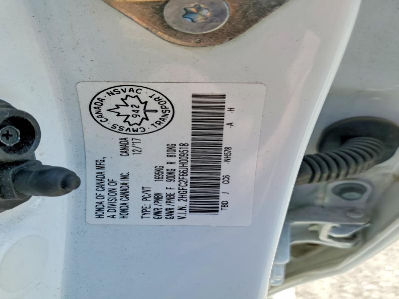 Продаж на аукціоні авто 2018 Honda Civic, vin: 2HGFC2F66JH009518, номер лоту: 52117646