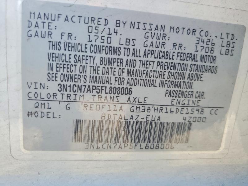 Продажа на аукционе авто 2015 Nissan Versa, vin: 3N1CN7AP5FL808006, номер лота: 54007966