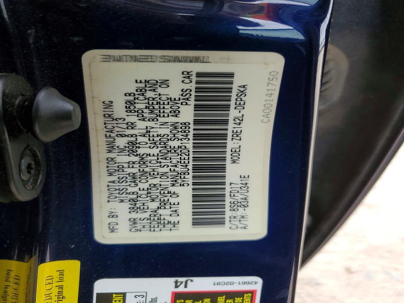 Aukcja sprzedaży 2013 Toyota Corolla, vin: 5YFBU4EE2DP134898, numer aukcji: 52412686