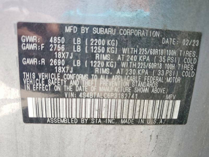 2023 Subaru Outback მანქანა იყიდება აუქციონზე, vin: 4S4BTALC6P3182741, აუქციონის ნომერი: 53109656