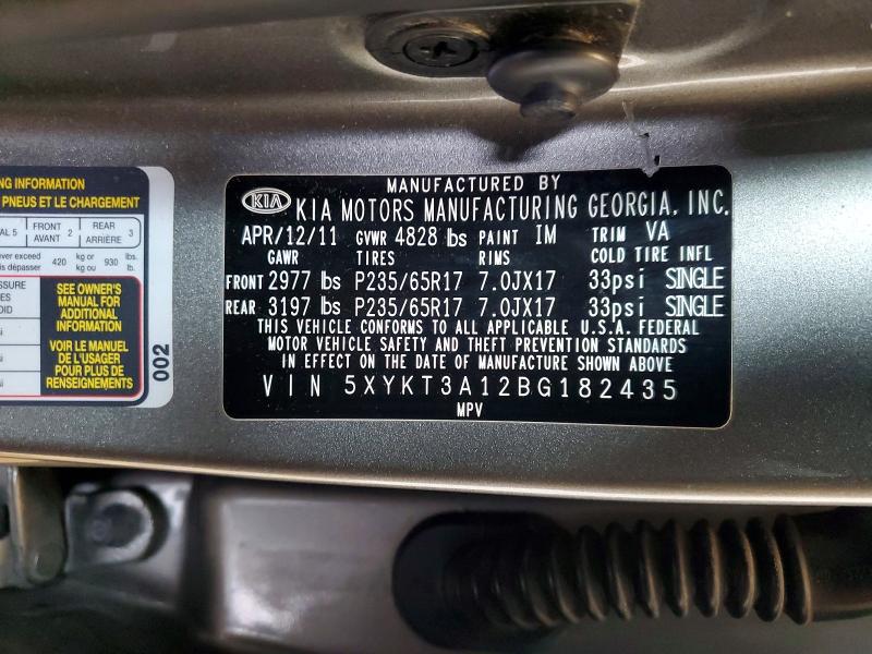 Aukcja sprzedaży 2011 Kia Sorento, vin: 5XYKT3A12BG182435, numer aukcji: 54670296