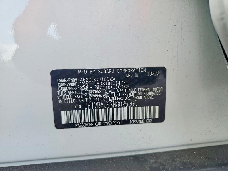 54956906 :رقم المزاد ، JF1VBAU63N8025560 vin ، 2022 Subaru Wrx مزاد بيع