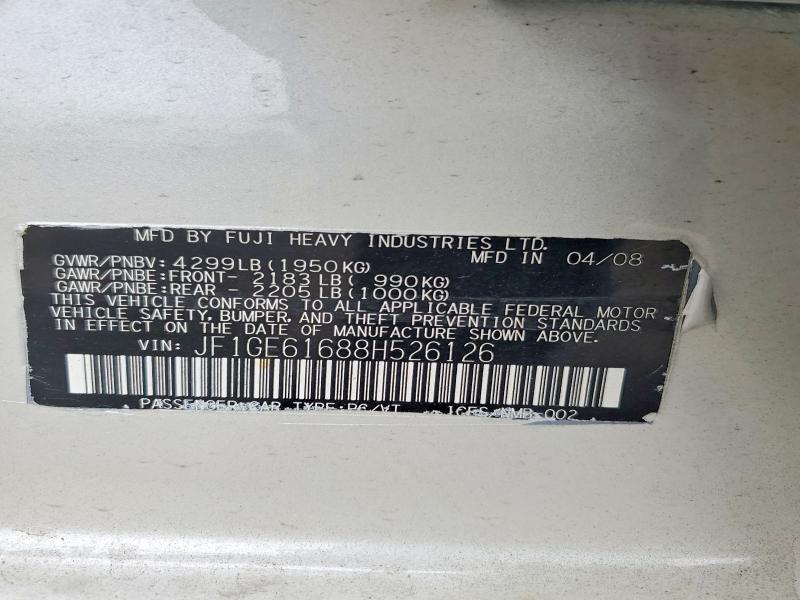 53332456 :رقم المزاد ، JF1GE61688H526126 vin ، 2008 Subaru Impreza مزاد بيع
