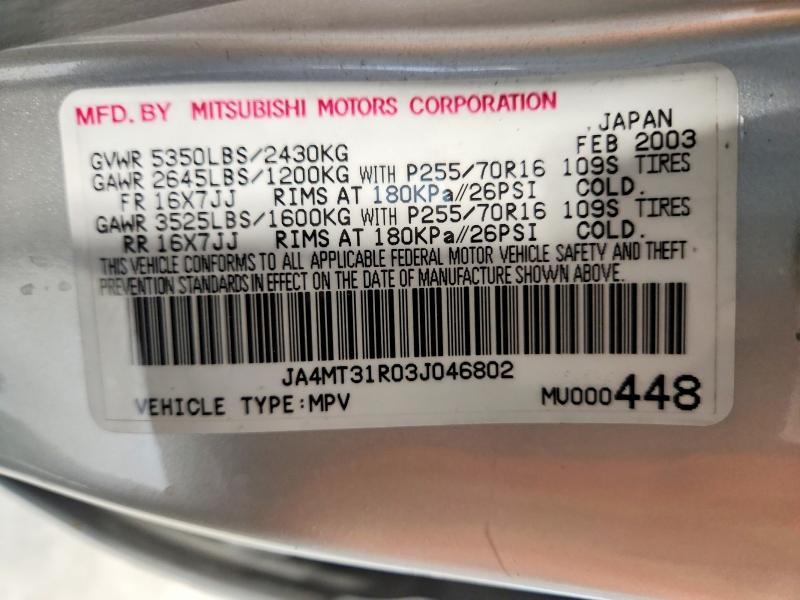 Продаж на аукціоні авто 2003 Mitsubishi Montero, vin: JA4MT31R03J046802, номер лоту: 52091986