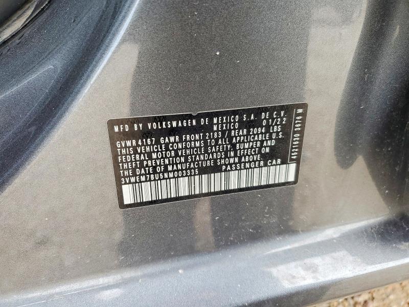Продажа на аукционе авто 2022 Volkswagen Jetta, vin: 3VWEM7BU5NM003335, номер лота: 54079396