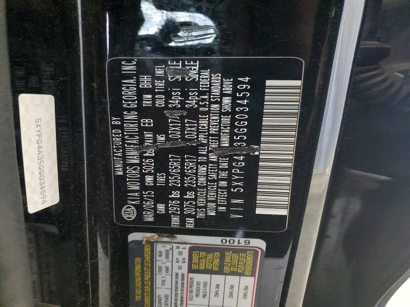 Aukcja sprzedaży 2016 Kia Sorento, vin: 5XYPG4A35GG034594, numer aukcji: 53840666