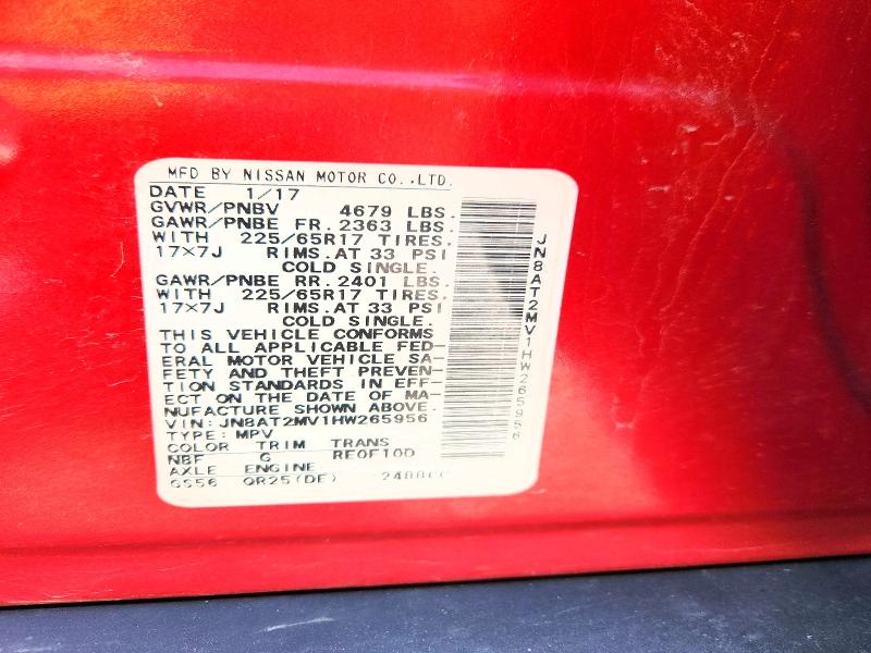 2017 Nissan Rogue მანქანა იყიდება აუქციონზე, vin: JN8AT2MV1HW265956, აუქციონის ნომერი: 52140906