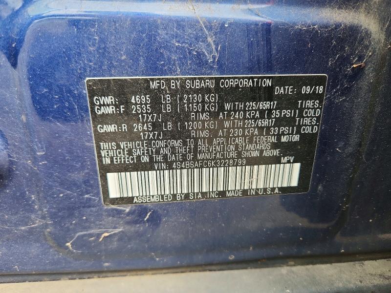 Продажа на аукционе авто 2019 Subaru Outback, vin: 4S4BSAFC6K3228799, номер лота: 52836646