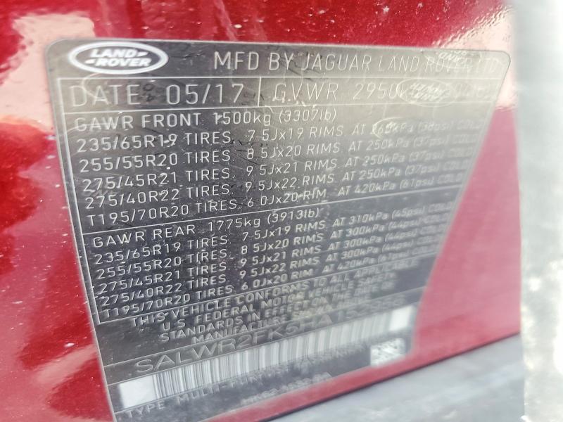 Aukcja sprzedaży 2017 Land Rover Range Rover Sport, vin: SALWR2FK5HA152956, numer aukcji: 55377026