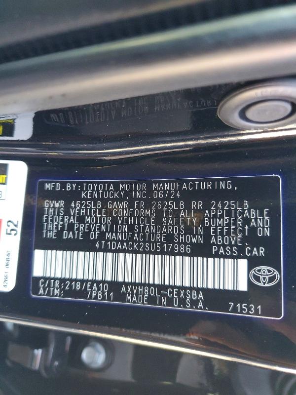 Aukcja sprzedaży 2025 Toyota Camry, vin: 4T1DAACK2SU517986, numer aukcji: 54709576