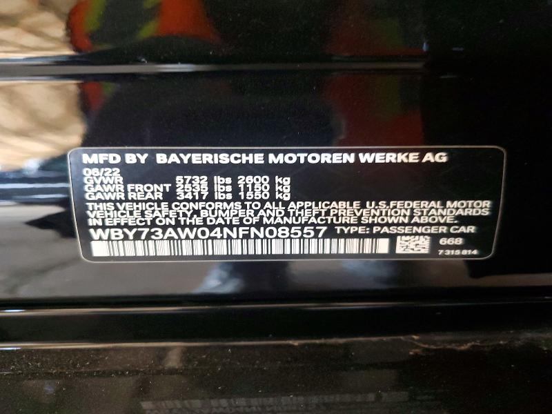 2022 Bmw I4 მანქანა იყიდება აუქციონზე, vin: WBY73AW04NFN08557, აუქციონის ნომერი: 53949786