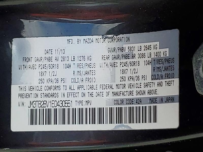 2014 Mazda Cx-9 მანქანა იყიდება აუქციონზე, vin: JM3TB2BV1E0430551, აუქციონის ნომერი: 52418006