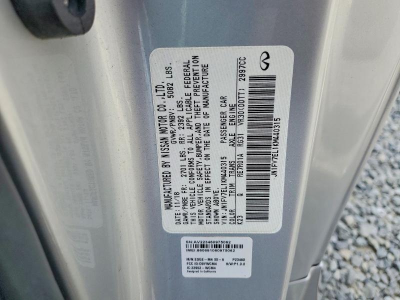 54048326 :رقم المزاد ، JN1FV7EL1KM440315 vin ، 2019 Infiniti Q60 مزاد بيع