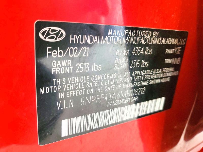 2021 Hyundai Sonata მანქანა იყიდება აუქციონზე, vin: 5NPEF4JA6MH118212, აუქციონის ნომერი: 53758576