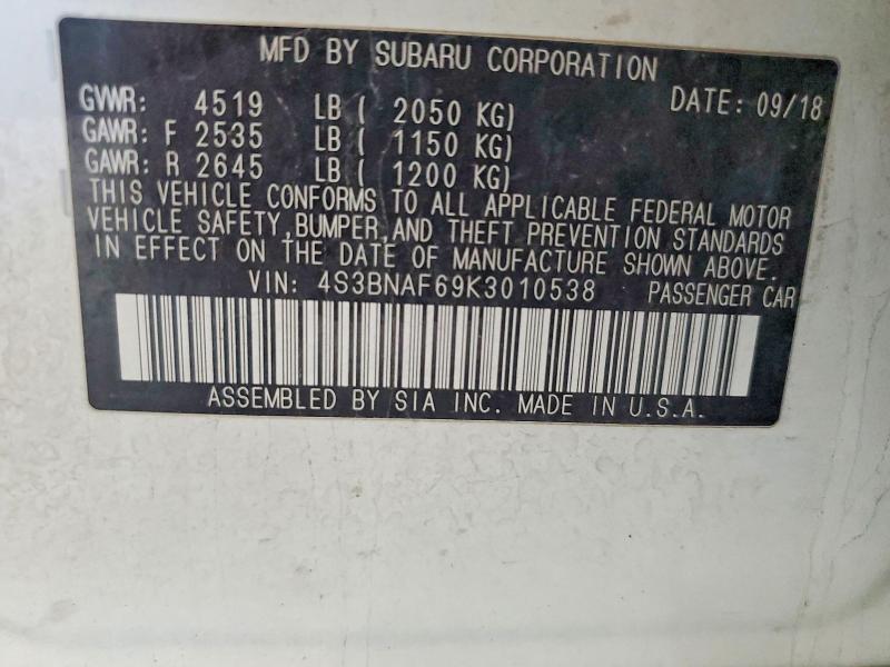 Продаж на аукціоні авто 2019 Subaru Legacy, vin: 4S3BNAF69K3010538, номер лоту: 54156126