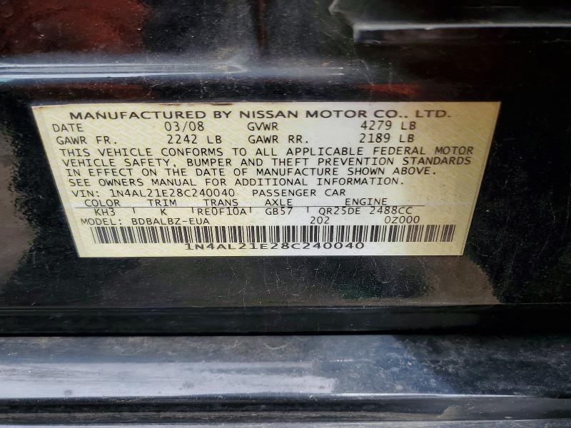 2008 Nissan Altima მანქანა იყიდება აუქციონზე, vin: 1N4AL21E28C240040, აუქციონის ნომერი: 53969386